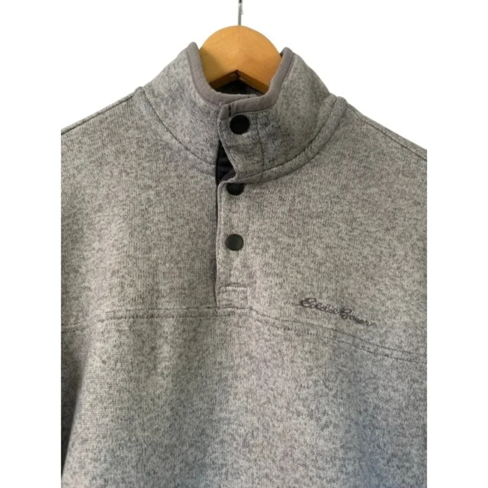 Eddie Bauer Mens Large Grey Marled Sweater Fleece Quarter Snap Pullover